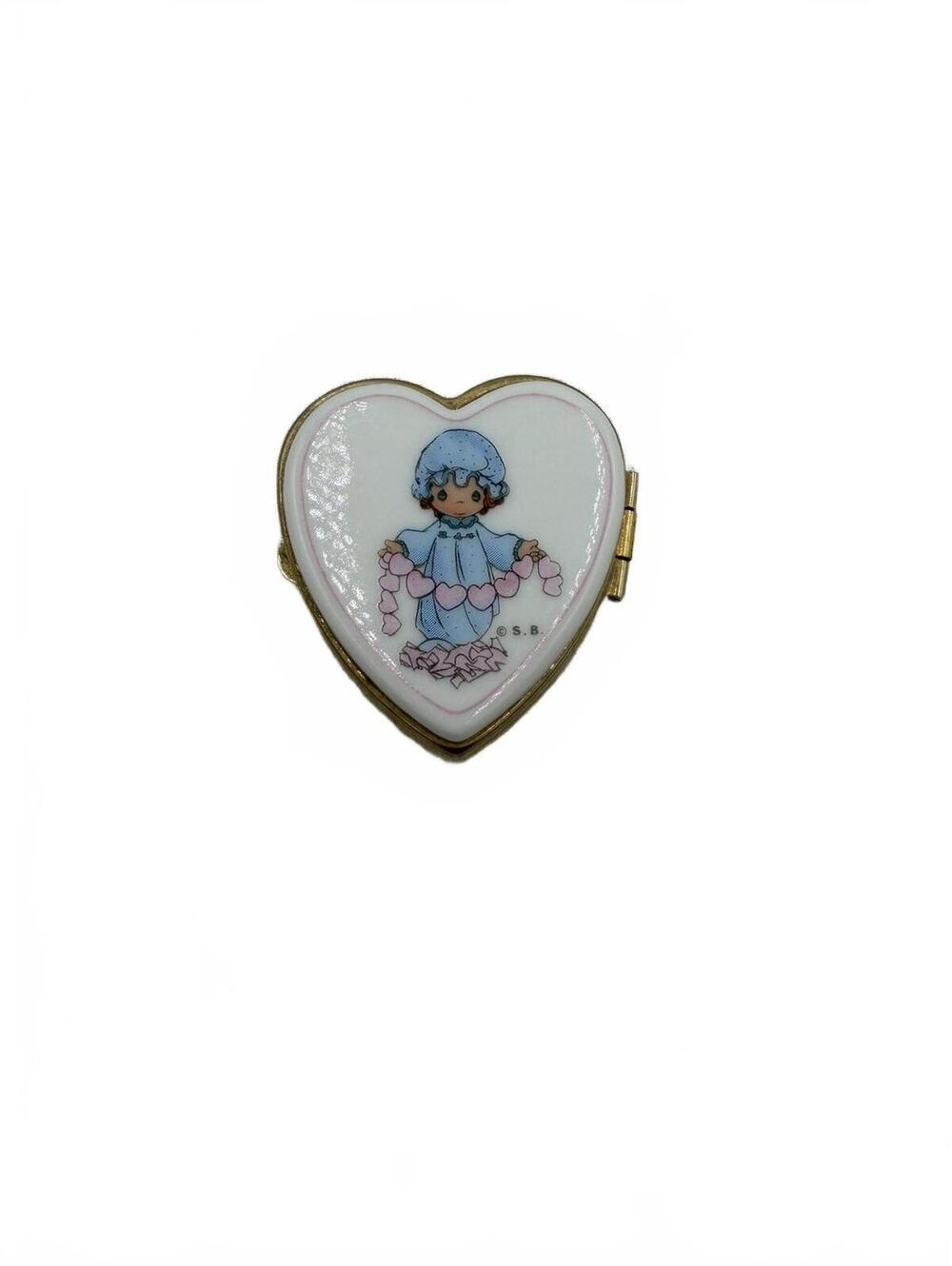 Vintage Precious Moments Heart Trinket Box Porcelain Hinged Keepsake Box